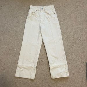 ZARA mid-rise wide leg white jeans